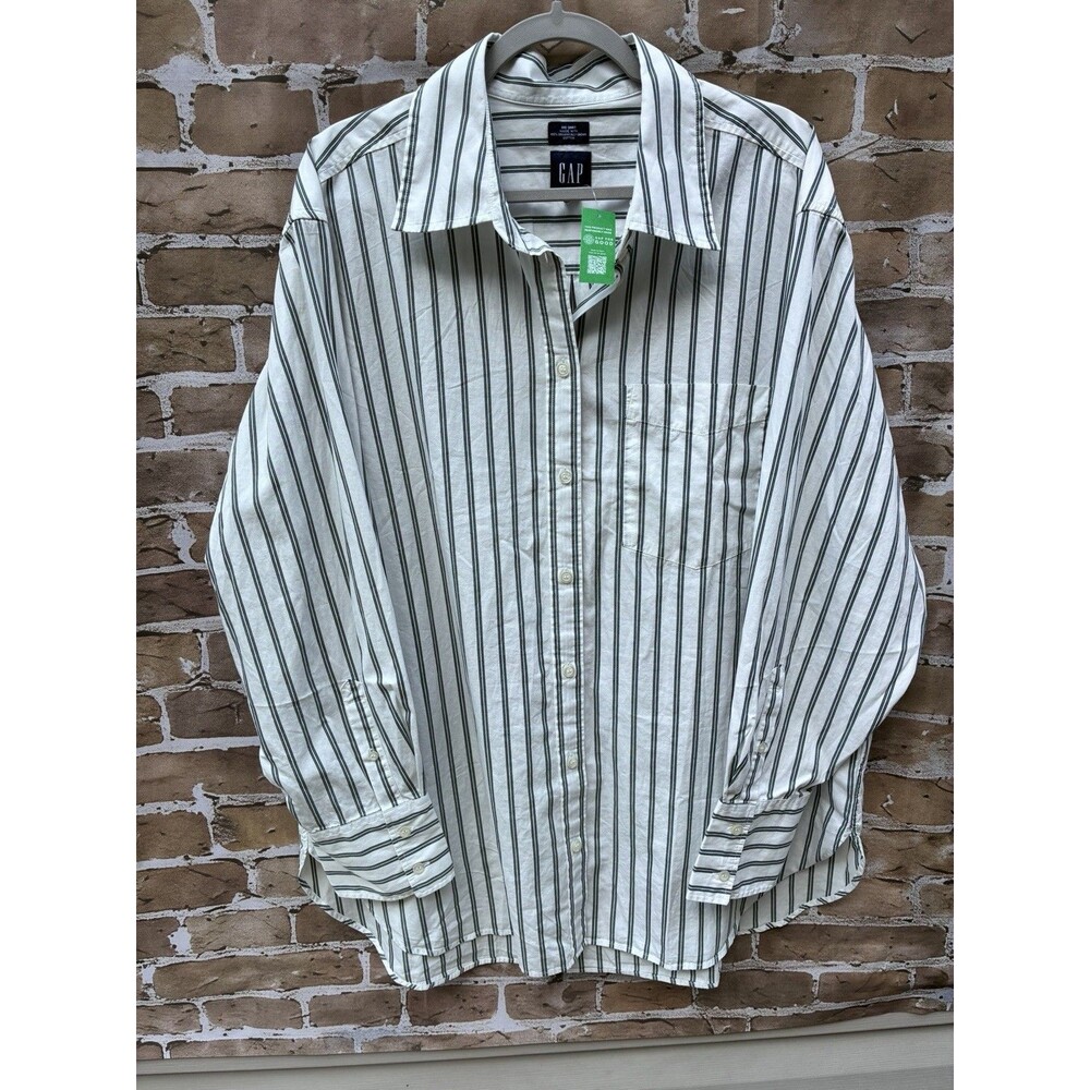 New Gap Men Big Shirt Oxford Teal Stripe Button Down Organic Cotton Size LT